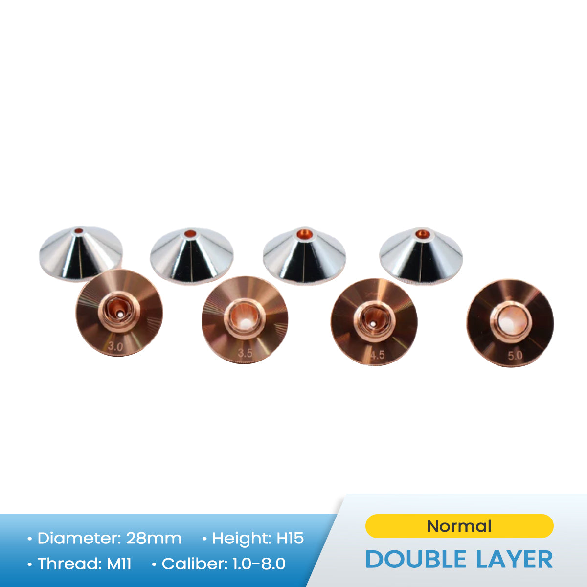 Nozzle for Laser Cutting Machine Double-Layer D28, 1.0-8.0