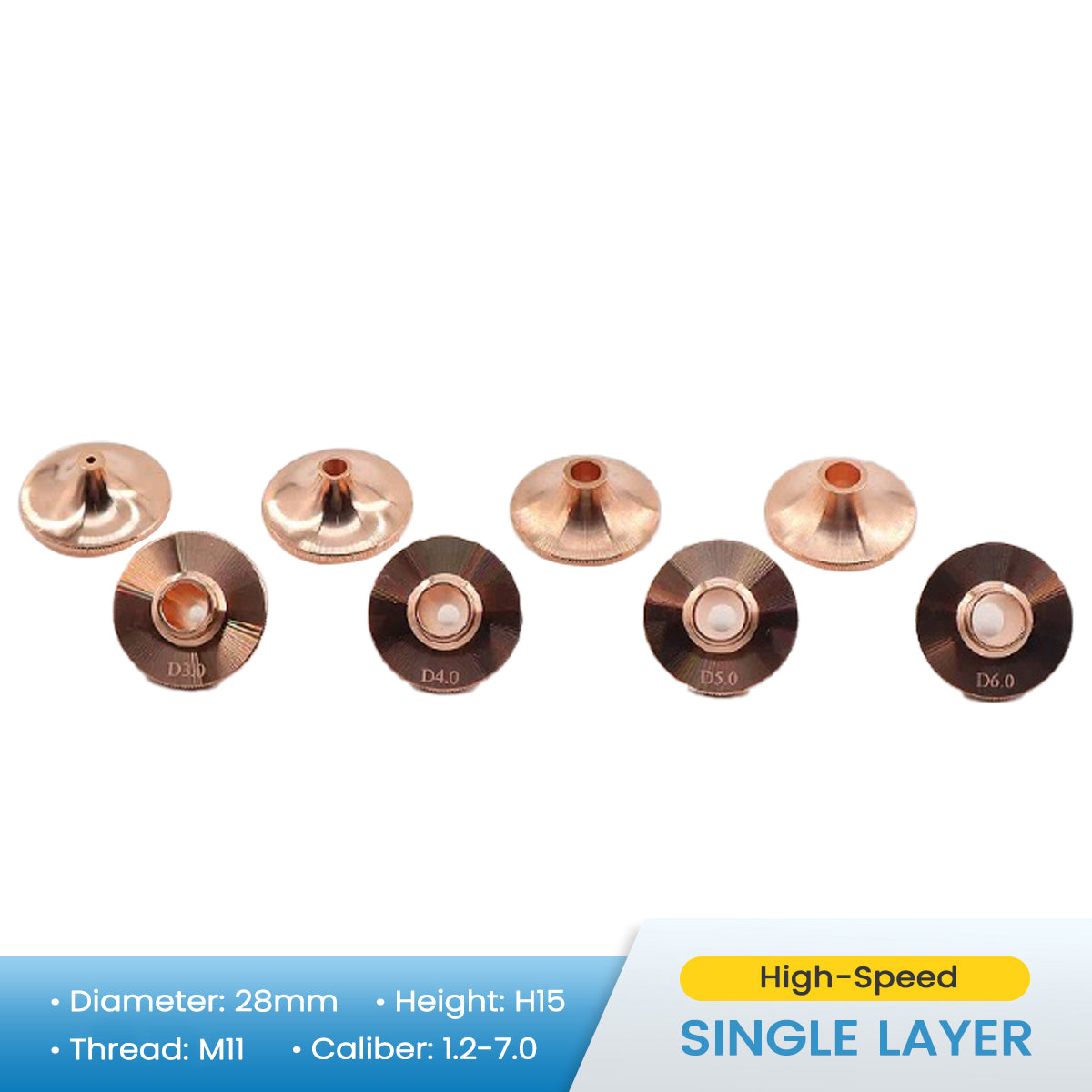 Nozzle for Laser Cutting Machine Single-Layer D28, 1.2-7.0 Quick